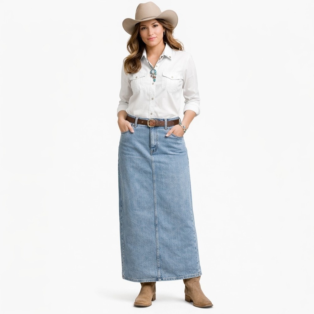 STS BLUE Niki Maxi Pencil Denim Skirt Sz 32 Blue Modern Minimalist Western EUC!